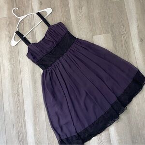 Dark Romantic Dress lace pleated knee length womens Purple Black (size 8) gothic
